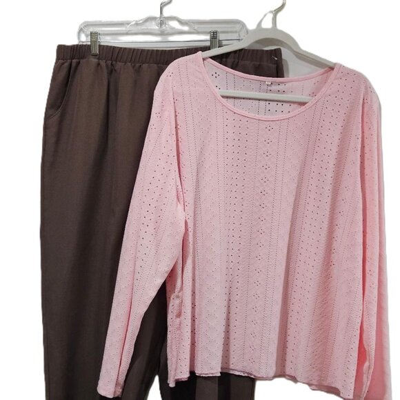PINK EYELET KNIT LONG SLEEVE SPRING TEE TOP 3X - Picture 7 of 9